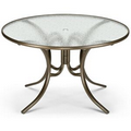 US Made 42" Round Dining Height Glass Top Table w/Folding Aluminum Frame